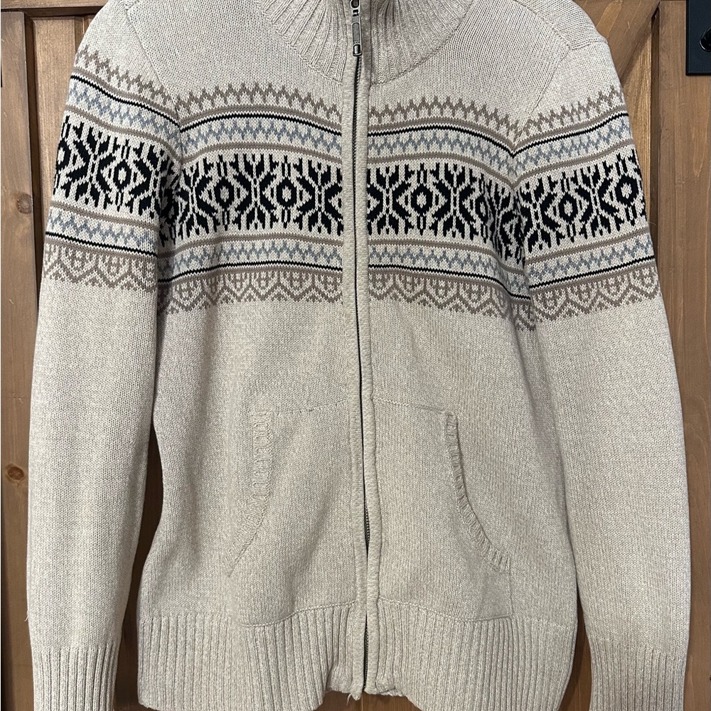 Women's Cream Zip-Front Fair Isle Cardigan Sweater